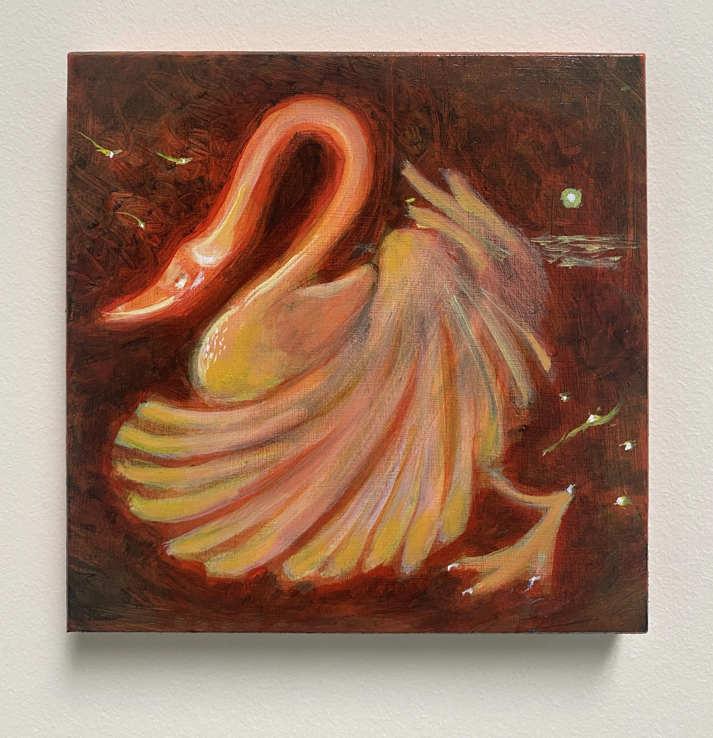 Birthday Swan / 6 x 6in / 15.24 x 15.24cm / Oil on wood panel
