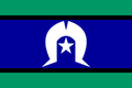 A flag with a white star and crescent symbol on a dark blue background, with green and black horizontal stripes.