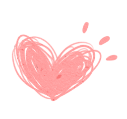 Pink hand-drawn heart with three small dots
