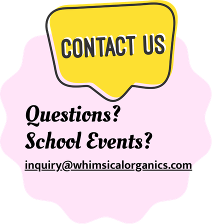 A contact information sign for questions or school events, with an email inquiry address, on a pastel background.