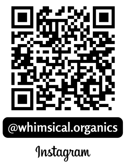QR code with the text '@whimsical.organics' and 'Instagram' below.