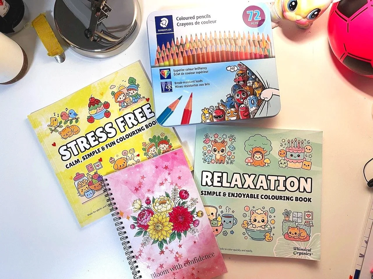 2 Colouring books + 1 notebook + Staedtler 72 coloured pencils