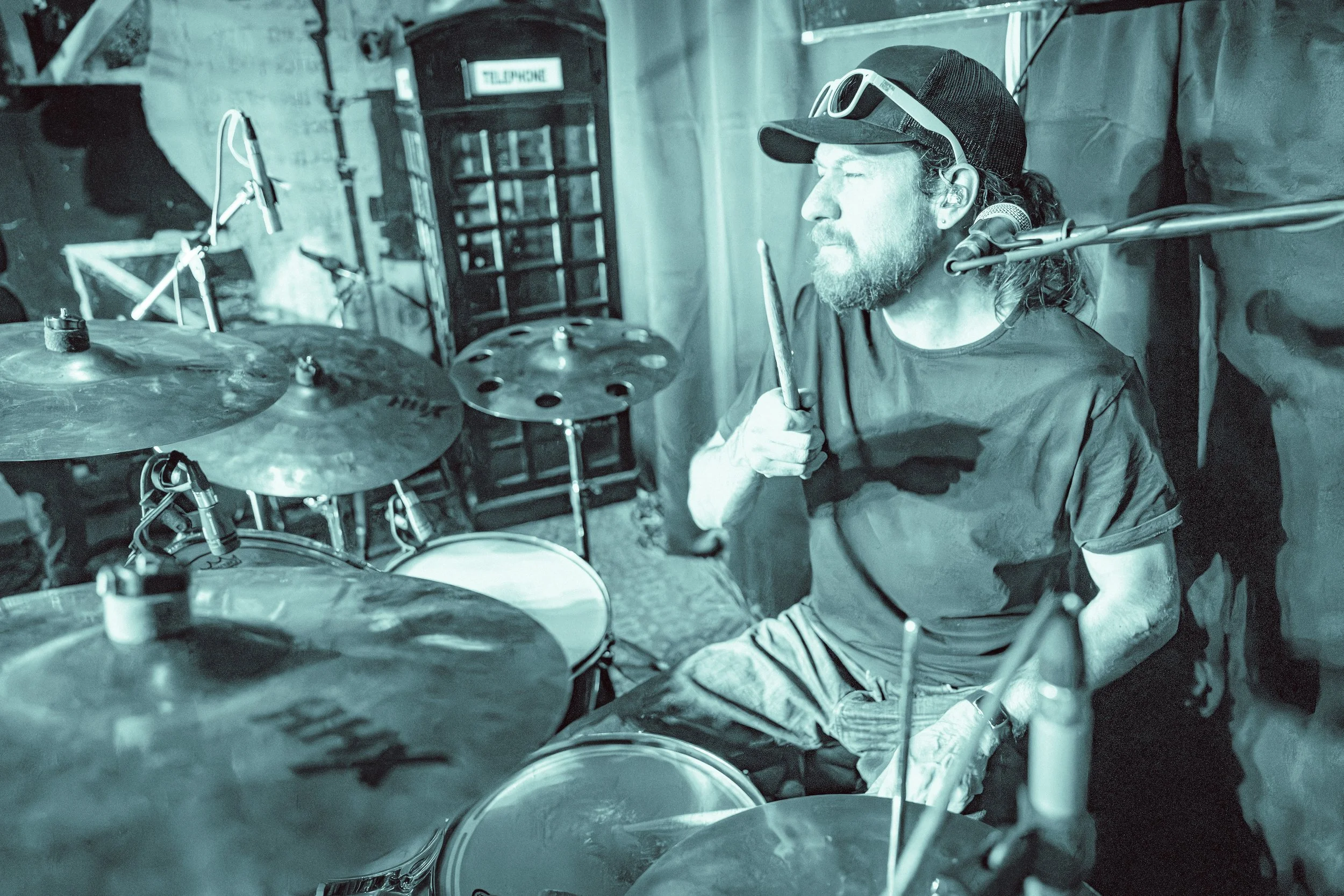 Andy Gentile playing drums with Funk Around & Find Out.