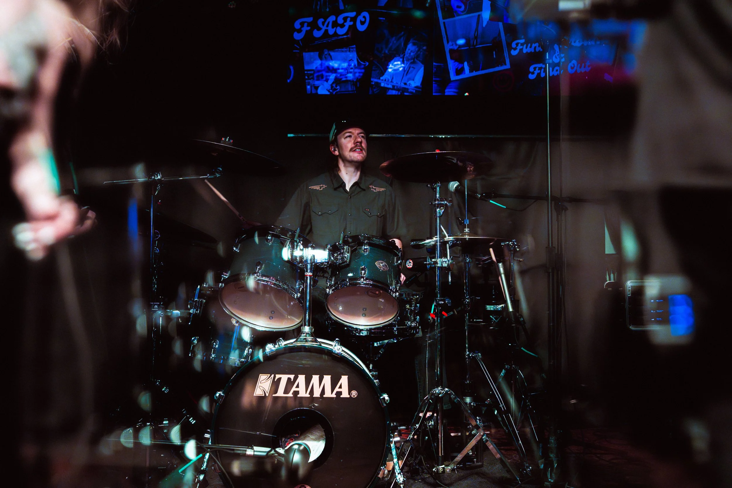 Andy Gentile performing behind the drum kit.