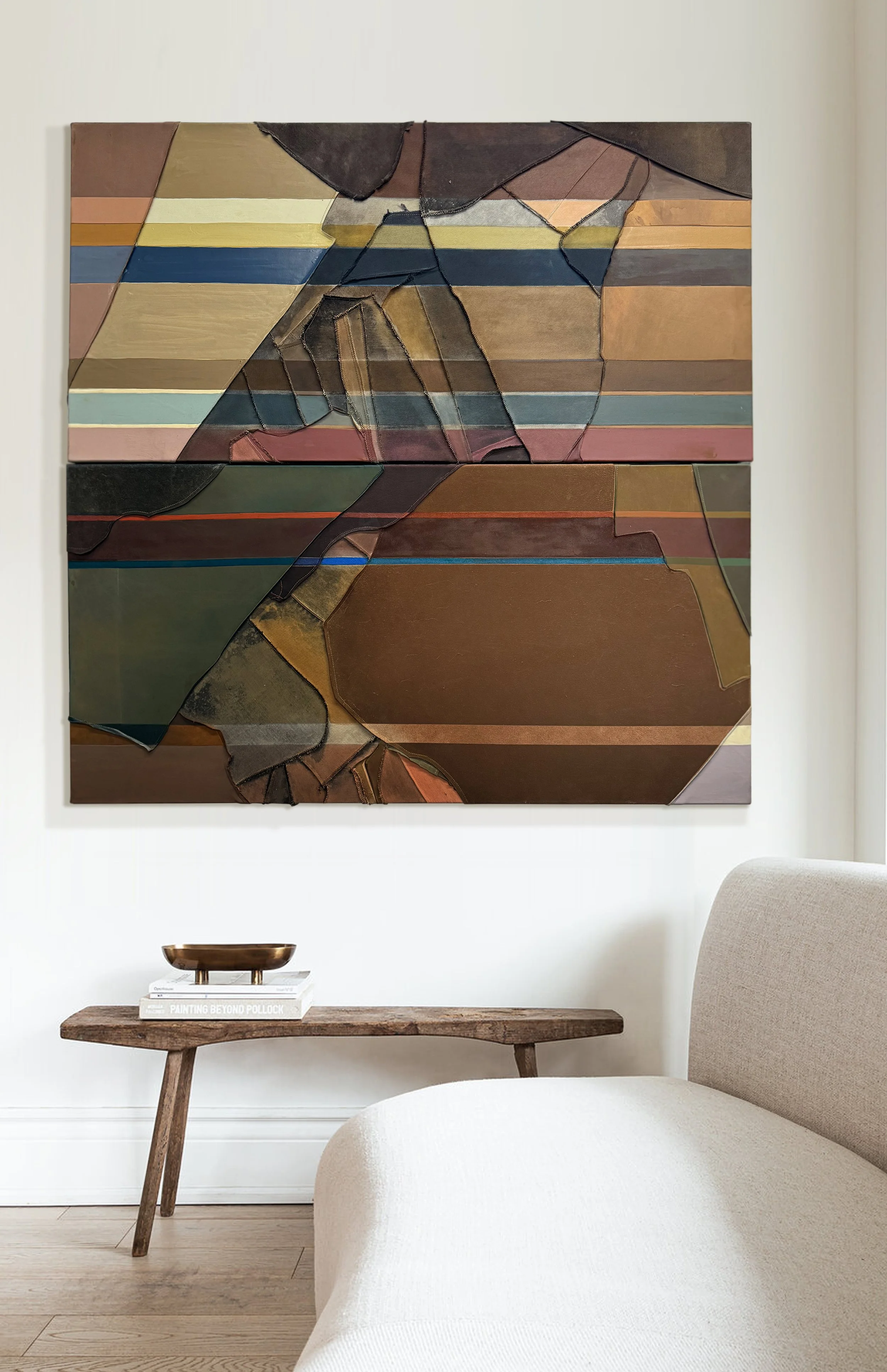 ENCOMPASS
2025
Mixed media on repurposed denim
& textiles incorporating recycled leather.
48”x 48"