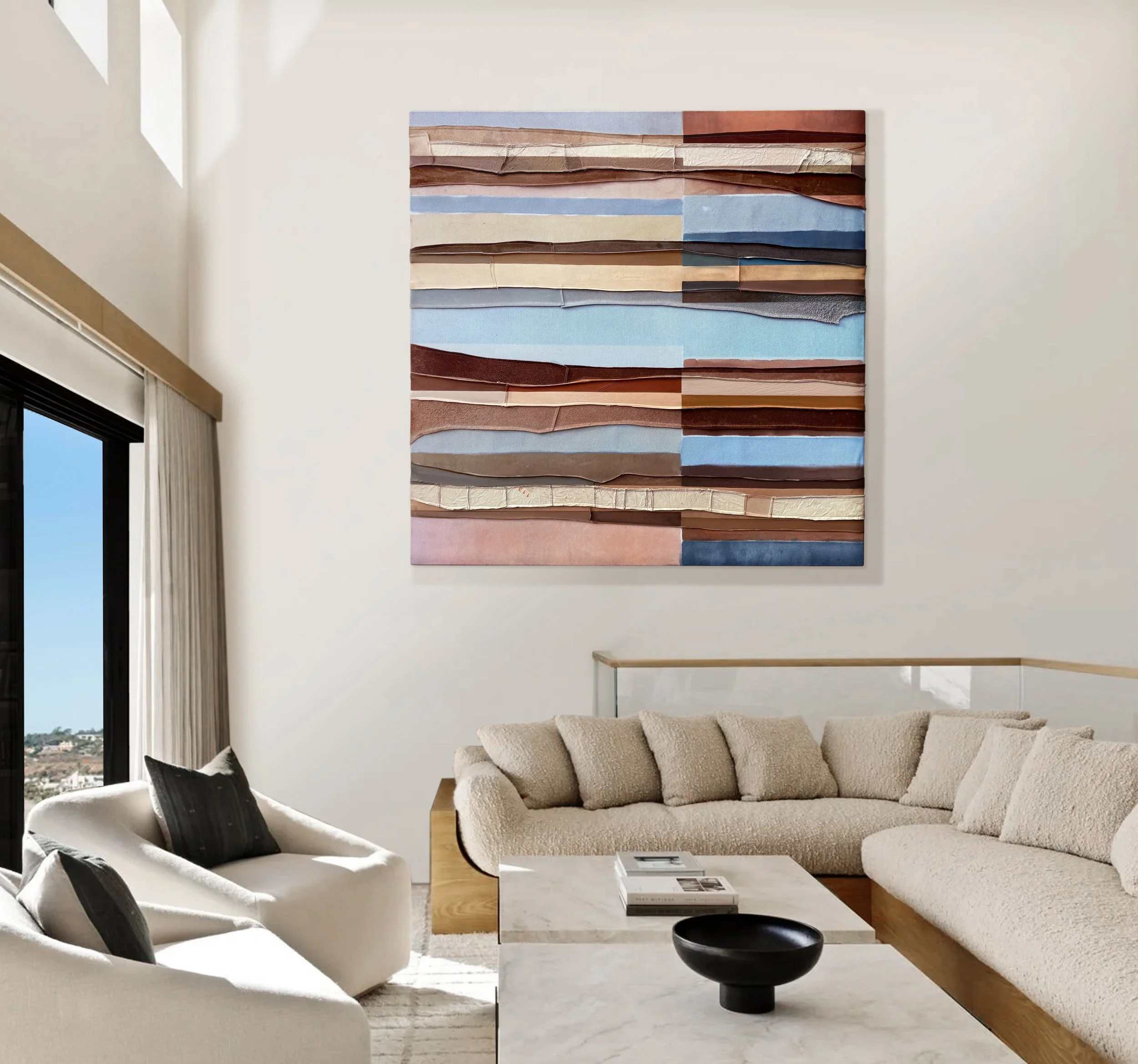 ENCOMPASS
2025
Mixed media on repurposed denim
& textiles incorporating recycled leather.
48”x 48"