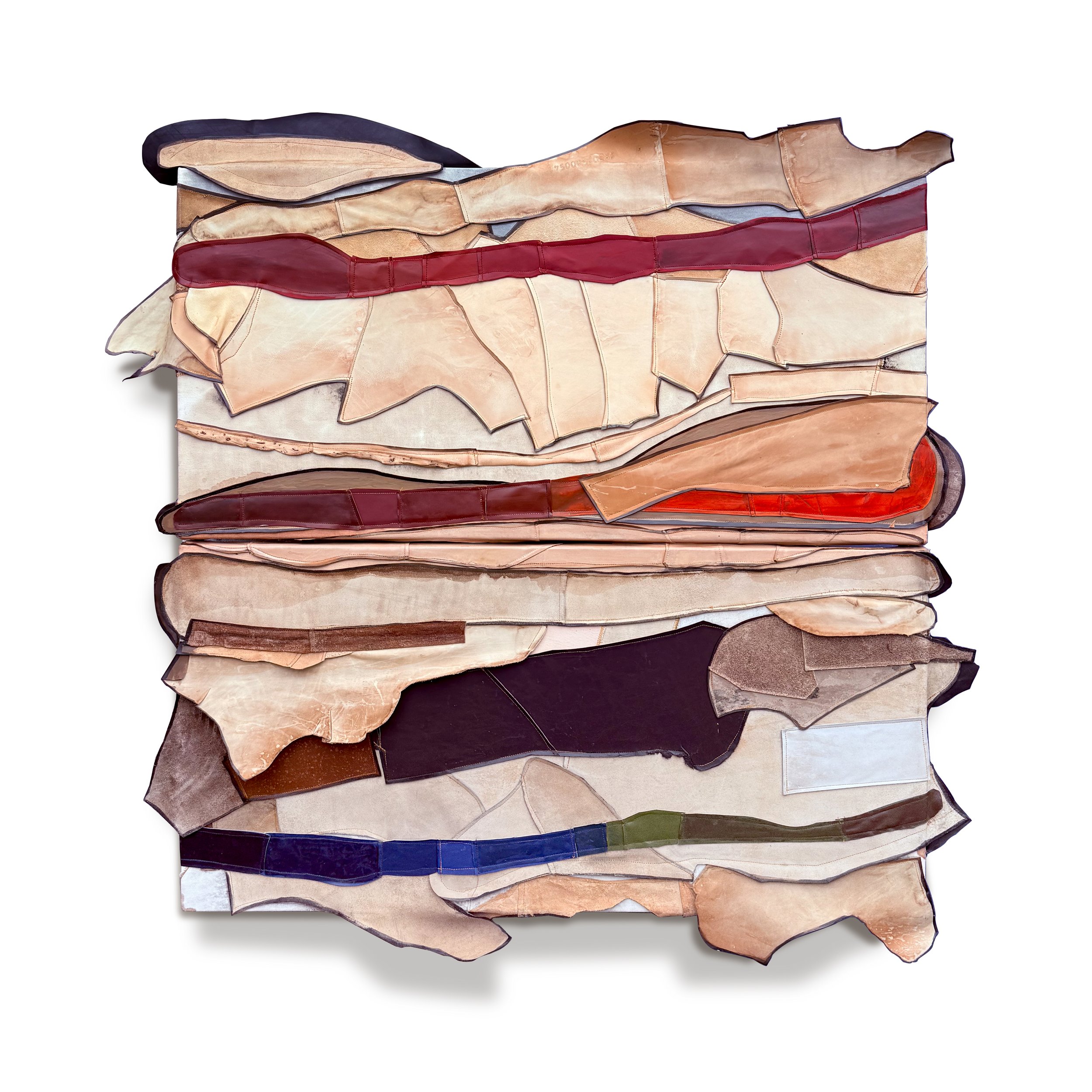 BECOMING DIPTYCH
2026
Mixed media on repurposed
leather incorporating other textiles.
58"X52”