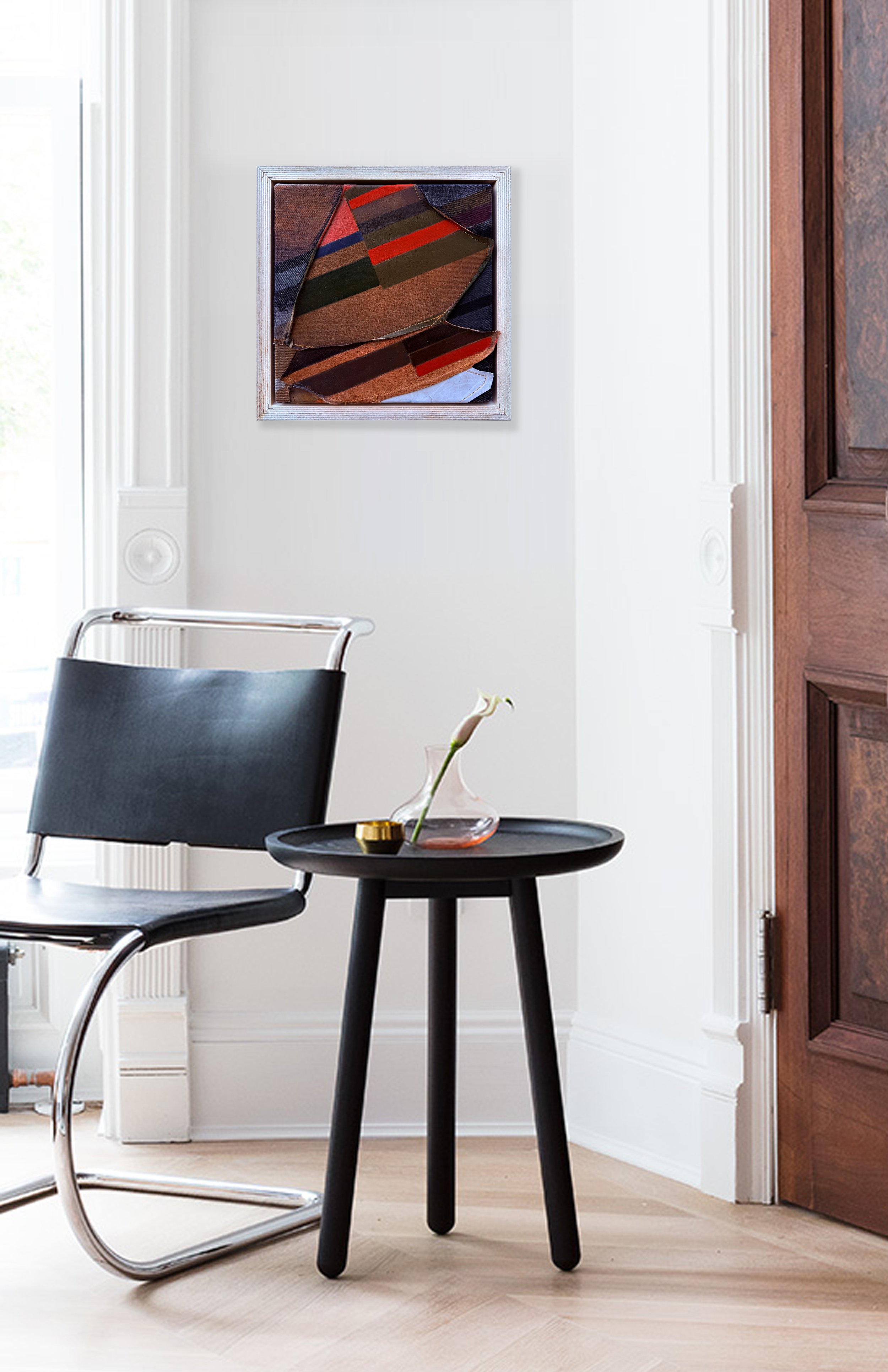 SQUINT
2025
Mixed media on repurposed denim,
other textiles & leather.
12"x12"