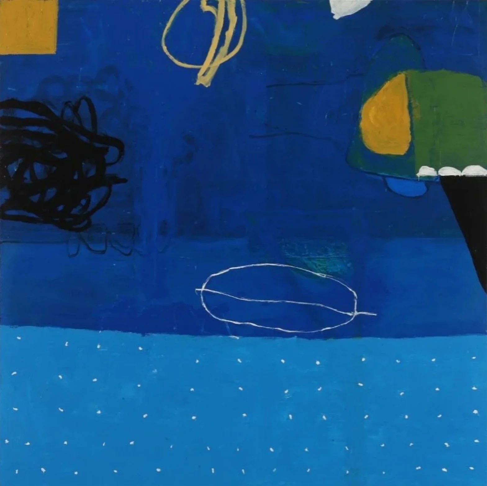 Observations in Blue 26, Mix Media on Wood Panel, 36 x36 in 