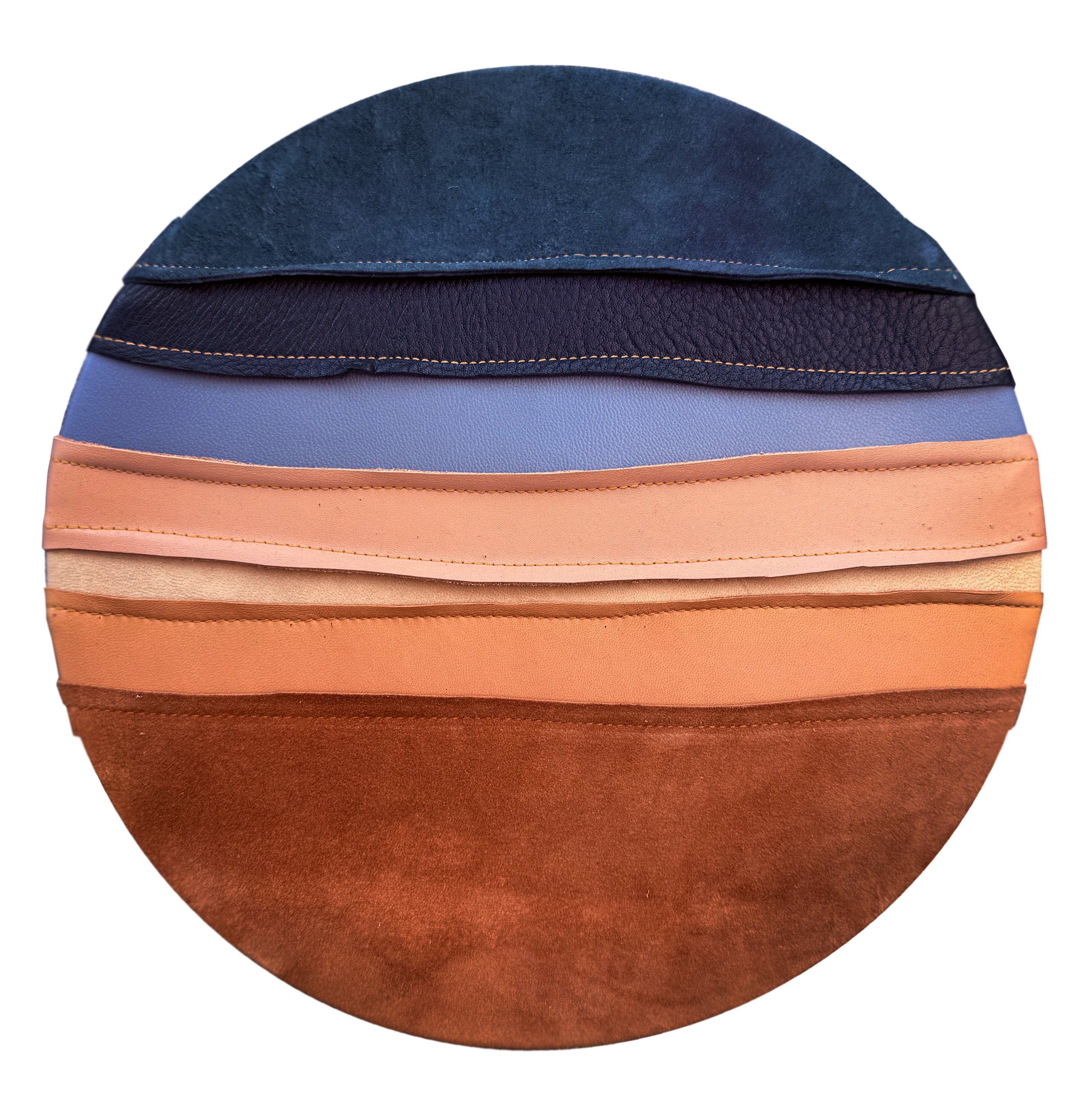 HORIZON SPHERE
2025
Mixed media on repurposed denim
& textiles incorporating recycled leather.
12”