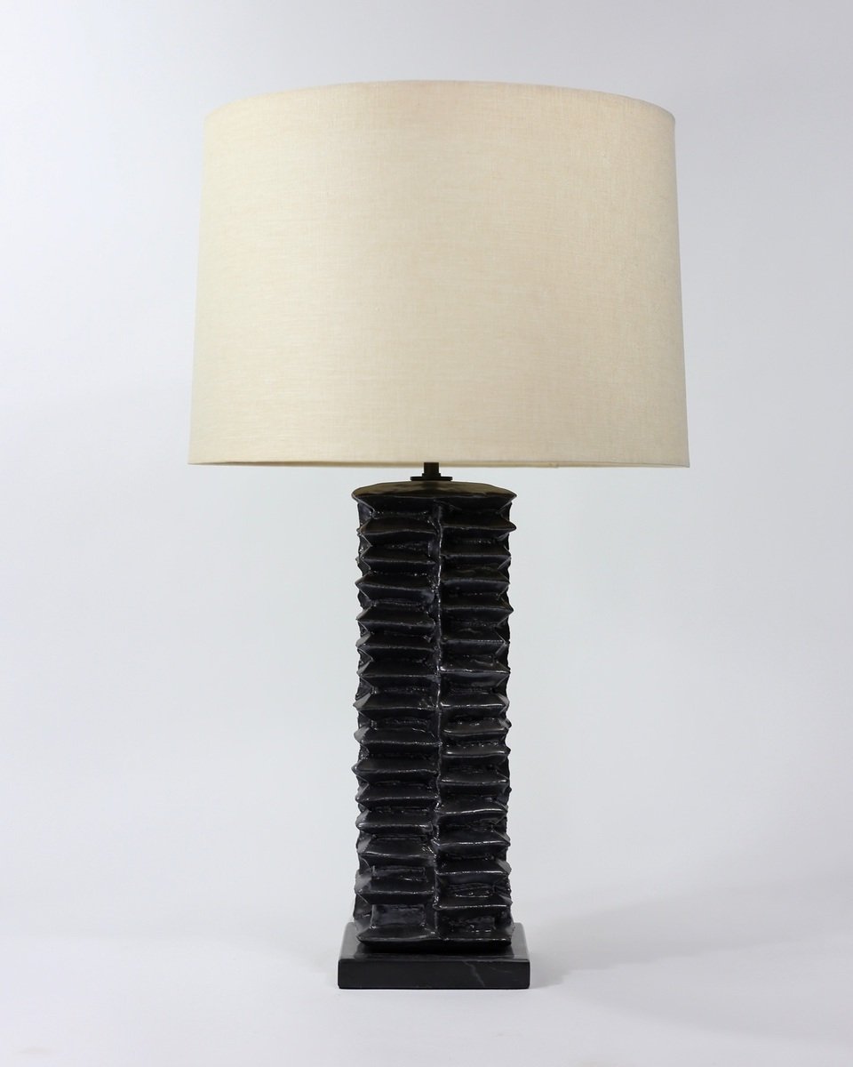 Tall Square Lamp with Carved Grid + base & electrical