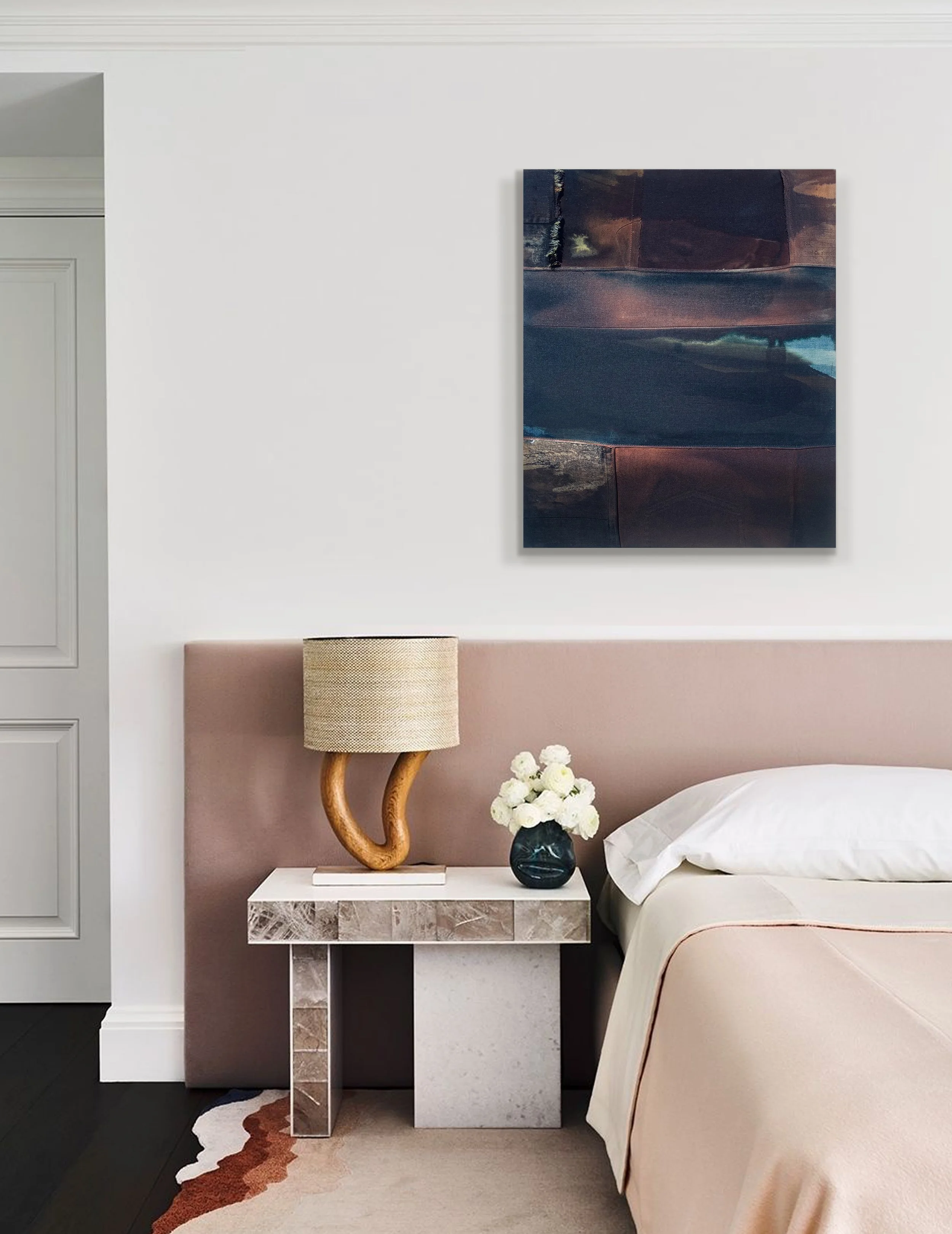 ENCOMPASS
2025
Mixed media on repurposed denim
& textiles incorporating recycled leather.
48”x 48"