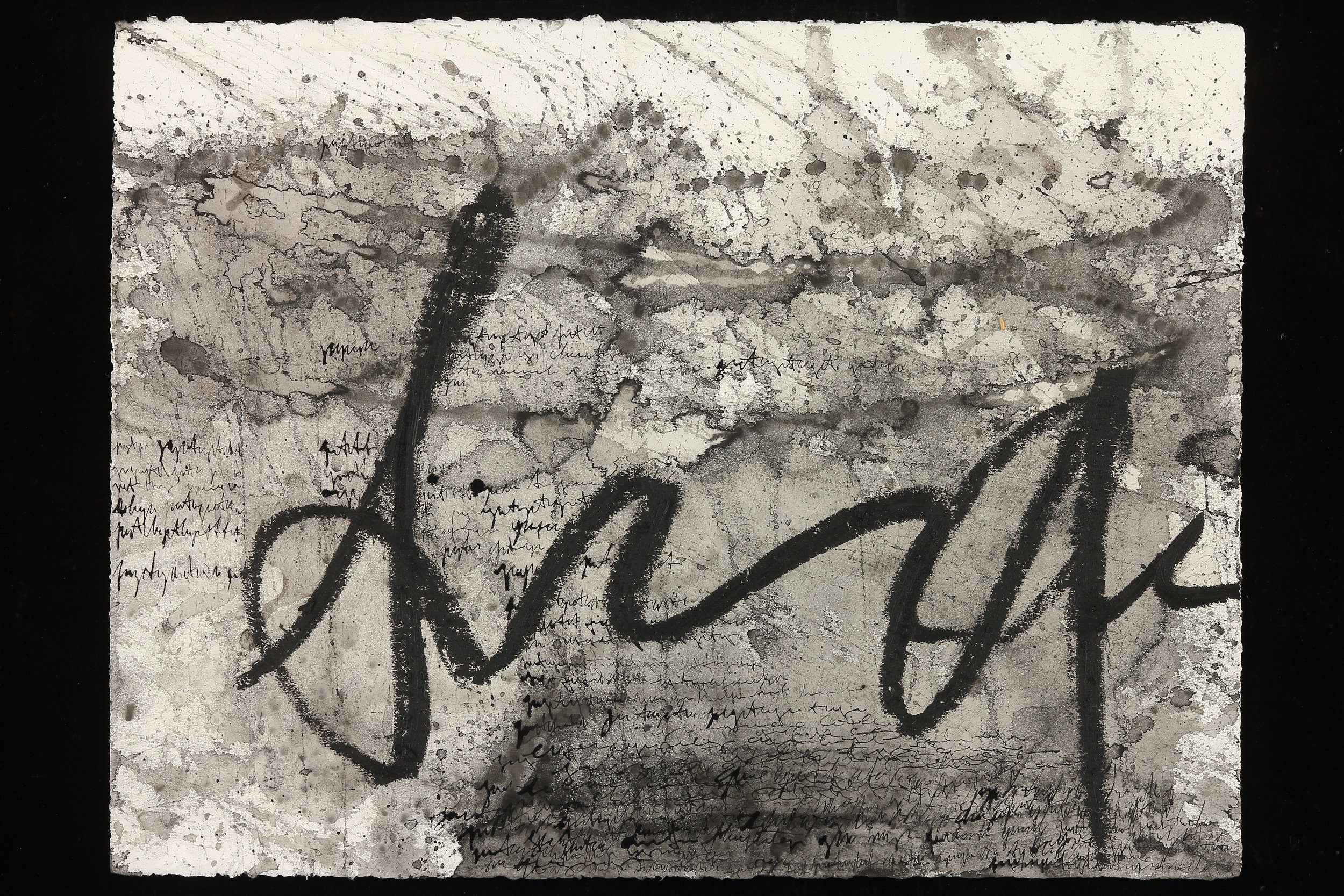 Asemic N529.15, Sumi Ink, Oil on Paper, 22 x 30 in