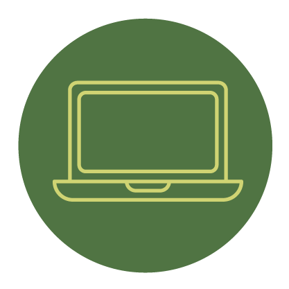 Outline of a laptop computer on a green circular background