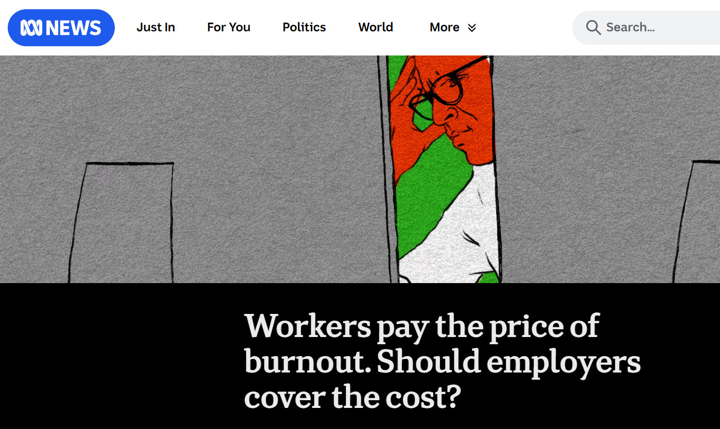 ABC News long read article header. Article about burnout by Brigid Delaney..
