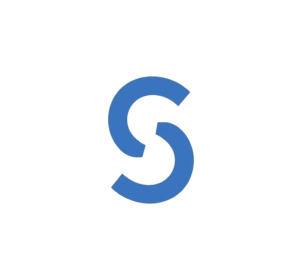 Logotipo con letras 'S' y 'C' en tonos azules y diseño geométrico, sobre fondo blanco.