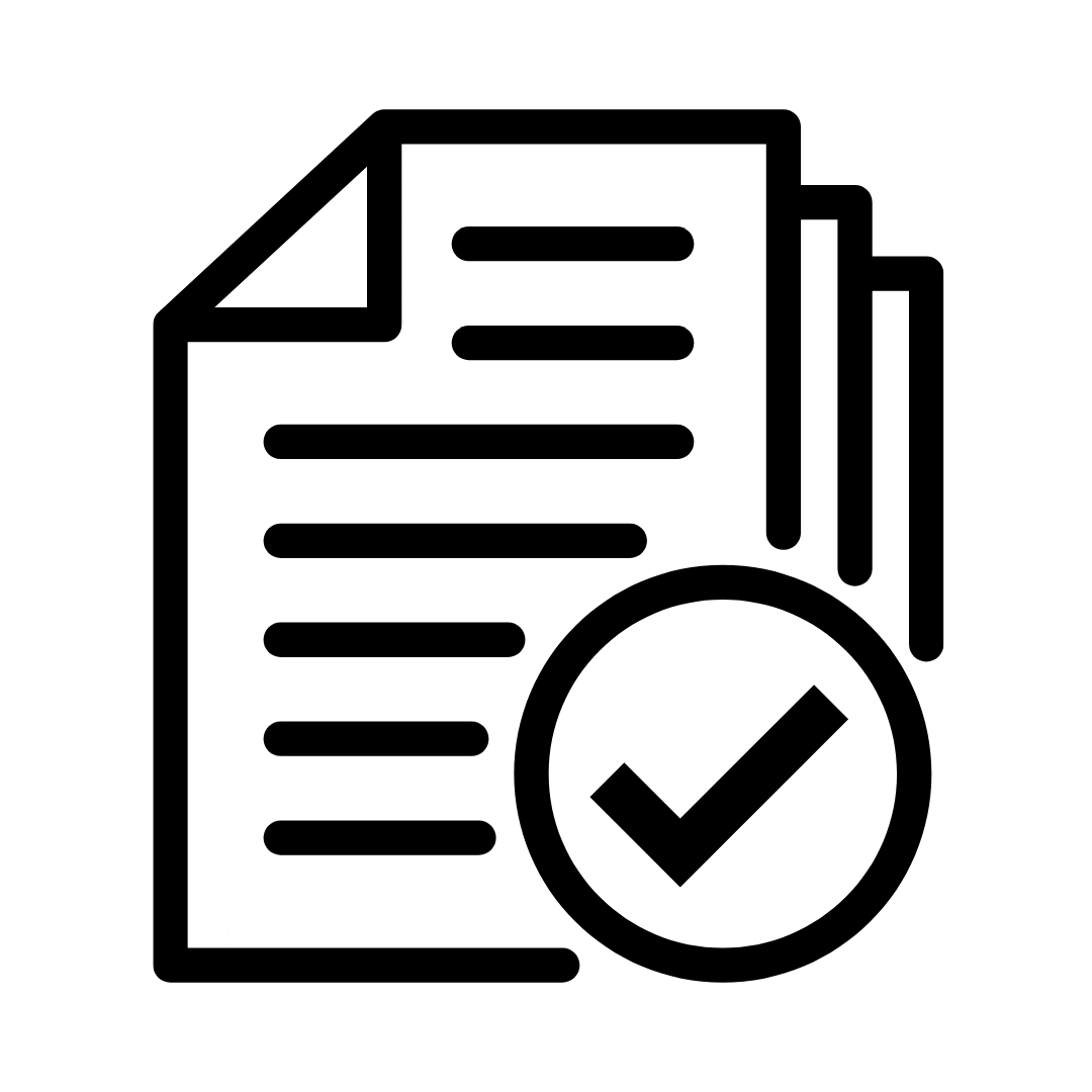 Icon of documents with a check mark.