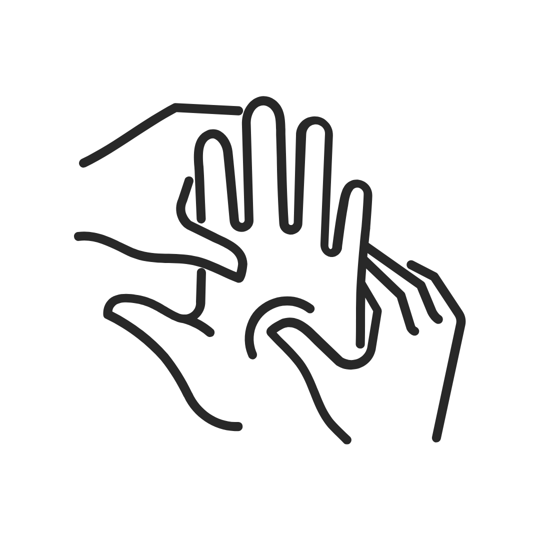 Line drawing of two hands performing a high five.
