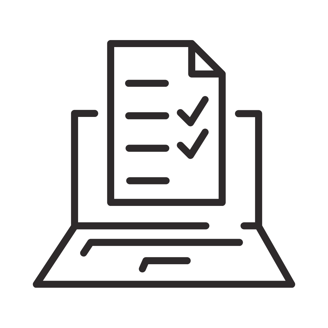 Outline icon of a checklist paper on a laptop keyboard
