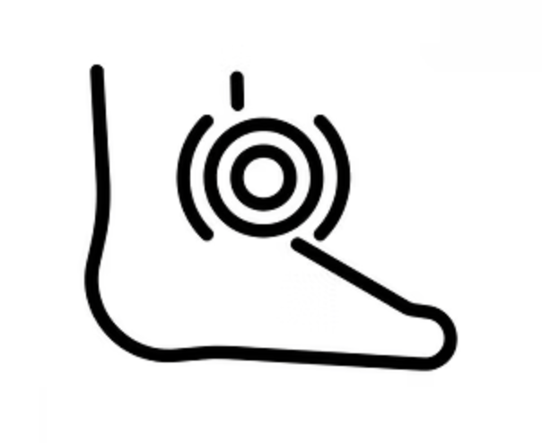 Line drawing of a foot with a target and concentric circles near the ankle