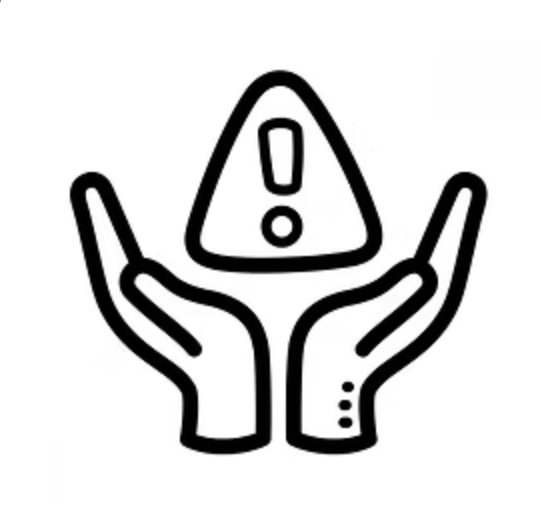 Illustration of hands holding a warning sign with an exclamation mark.