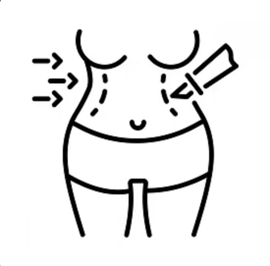 Line drawing of a woman with water sprays on her hips and breasts, wearing underwear.