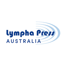 Logo for Lympho Press Australia with blue text and curved lines