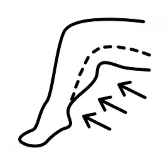 Line drawing of a foot with arrows indicating directions for foot massage or acupressure.