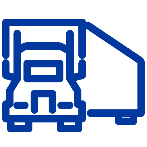 Line drawing of a semi-truck front view in blue.