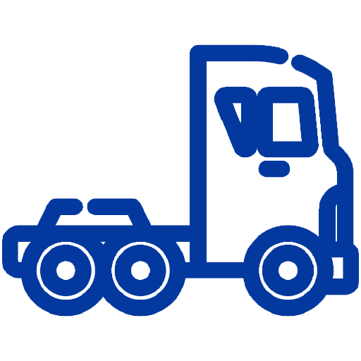 Blue outline of a semi-truck with a cab and trailer.
