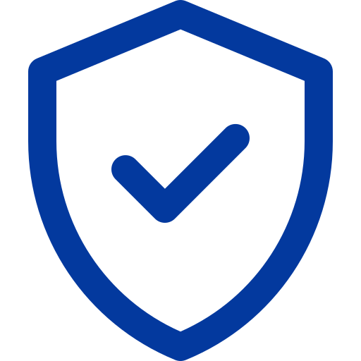 Blue shield icon with a check mark inside.