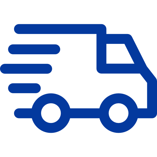 Blue delivery truck icon with motion lines indicating fast delivery