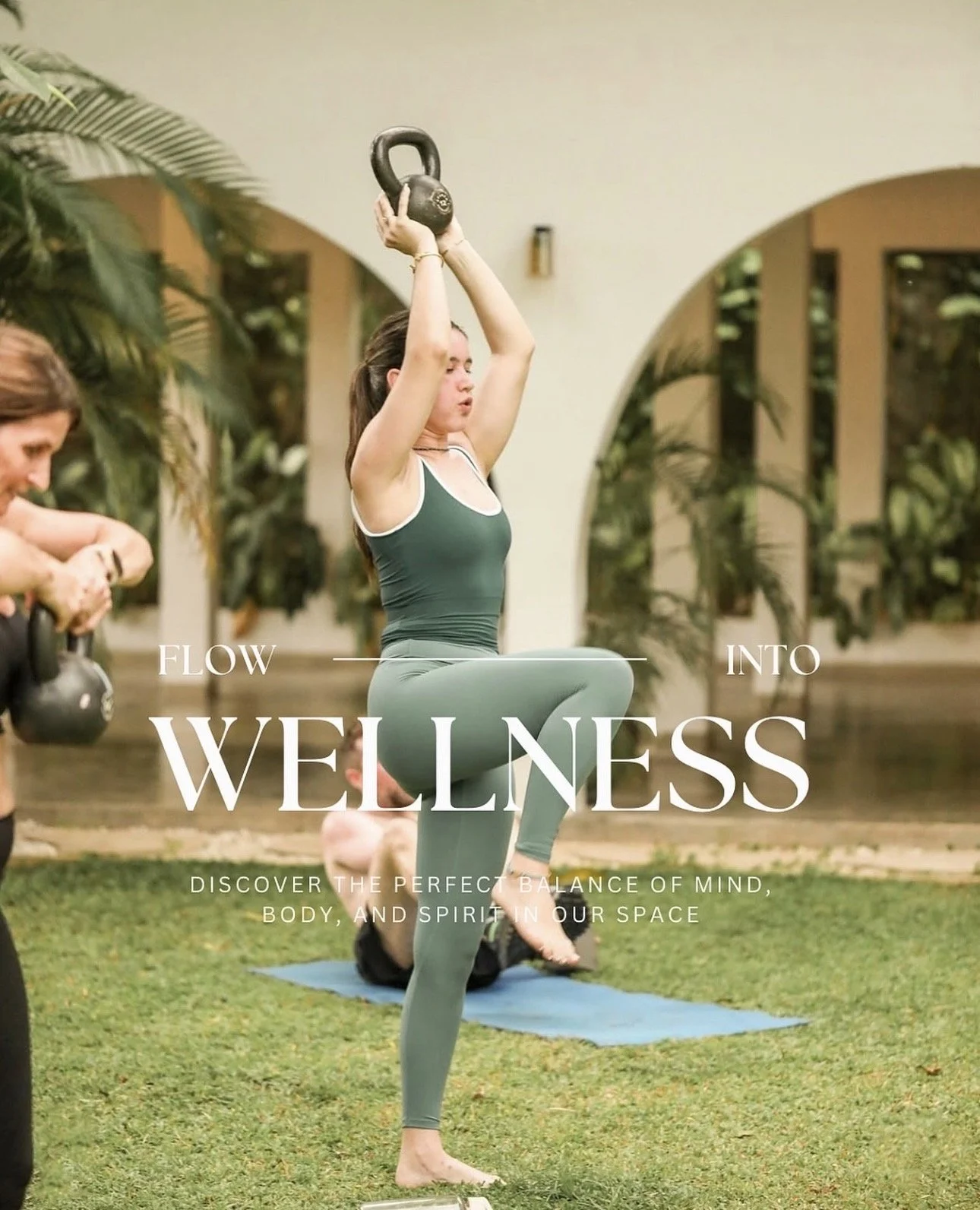 EarthLinks guests doing an outdoor kettlebell-based wellness workout.
