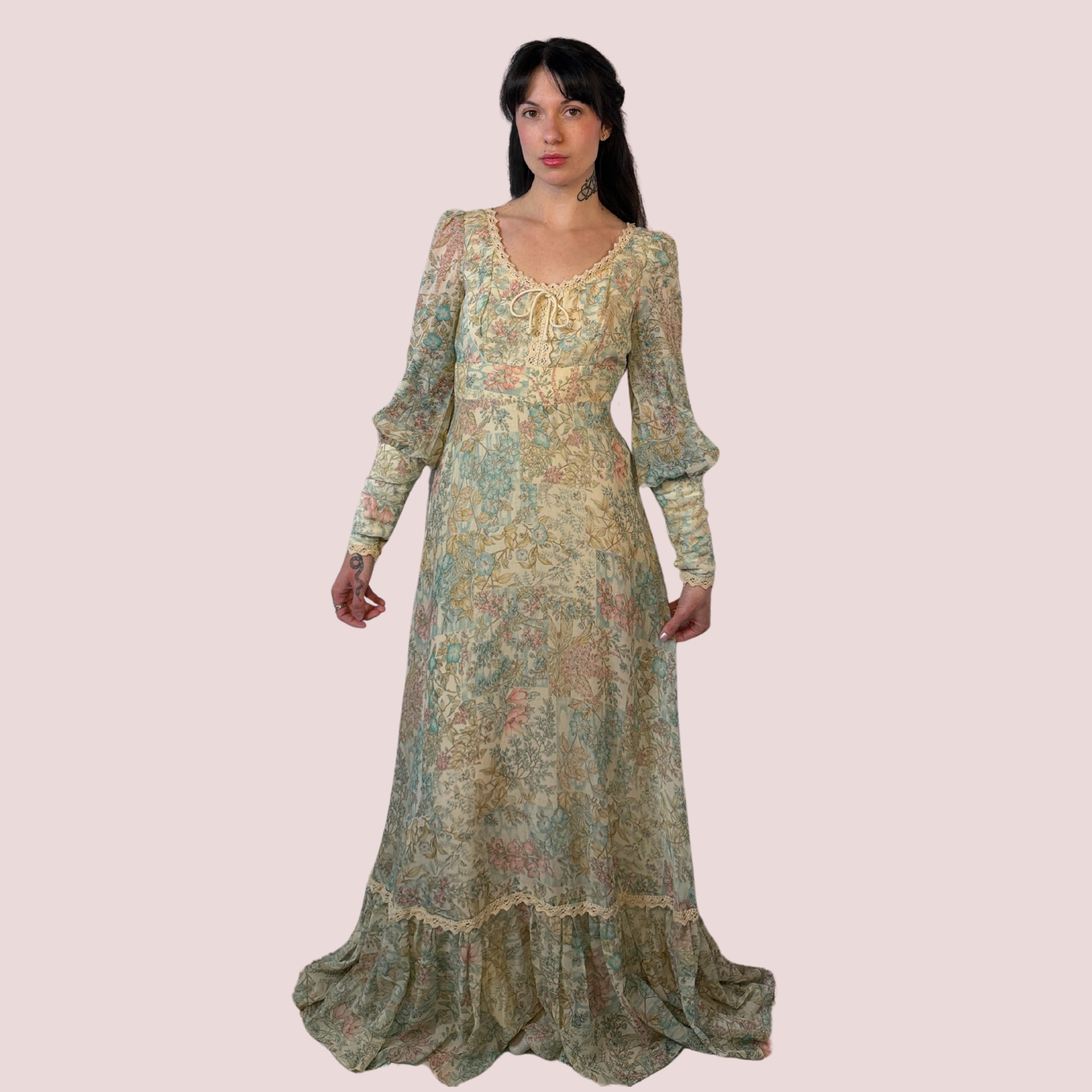 70s Pastel Garden Dream Prairie Dress