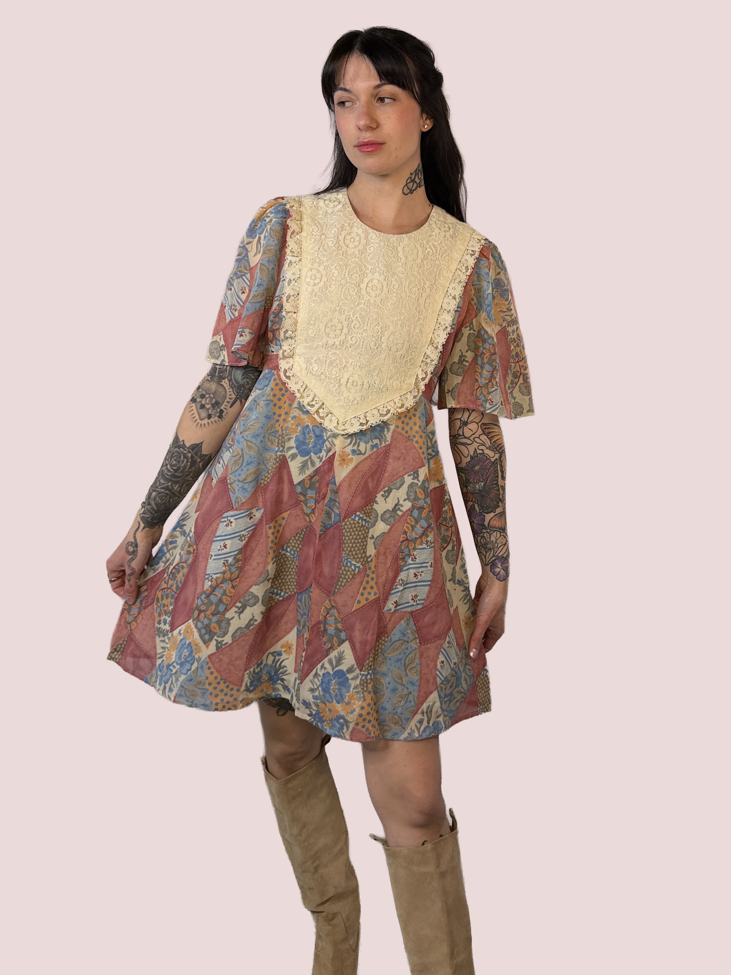 60s Patchwork Picnic Mini Dress