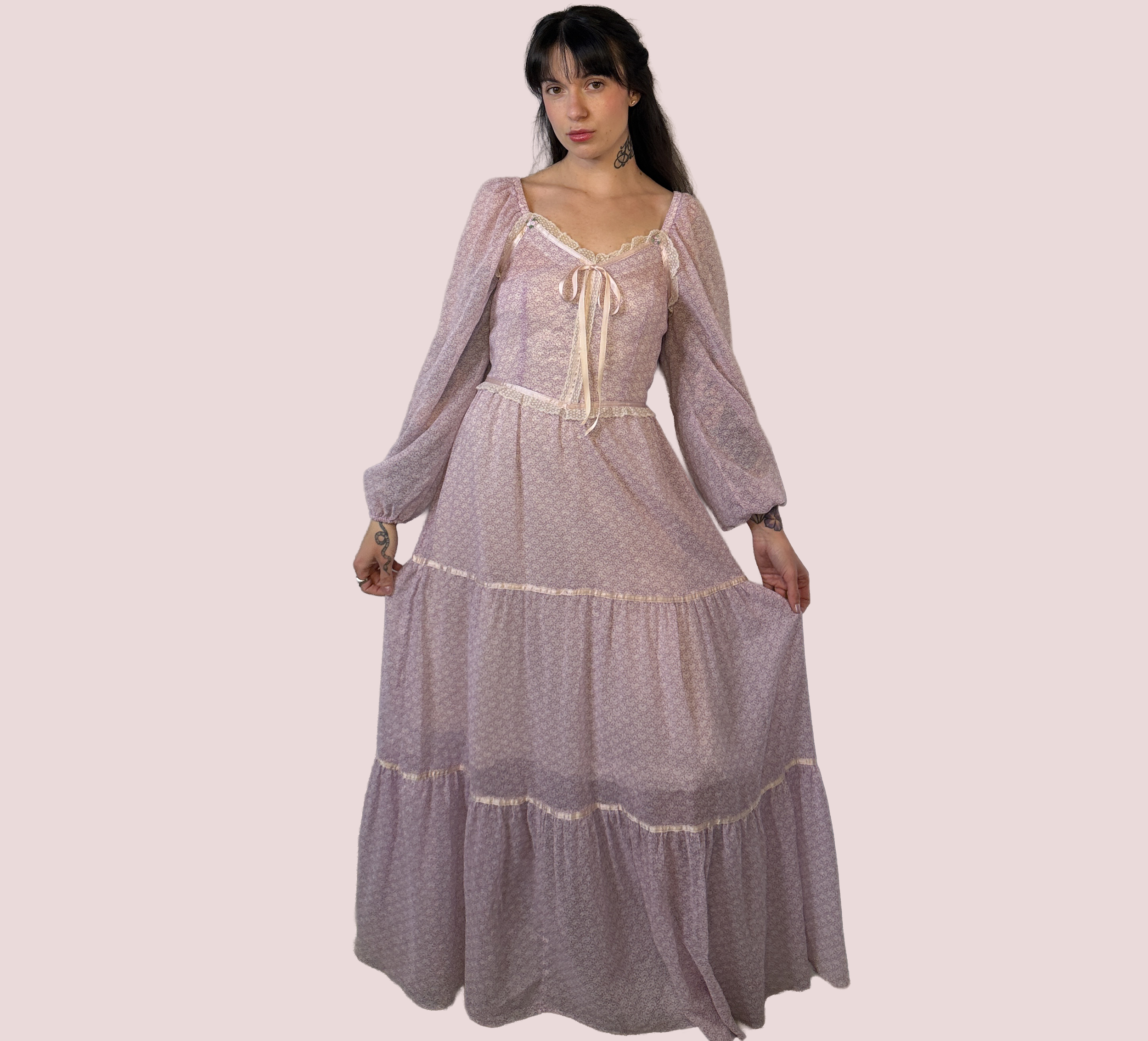 70s Sheer Lavender Garden Maxi Dress