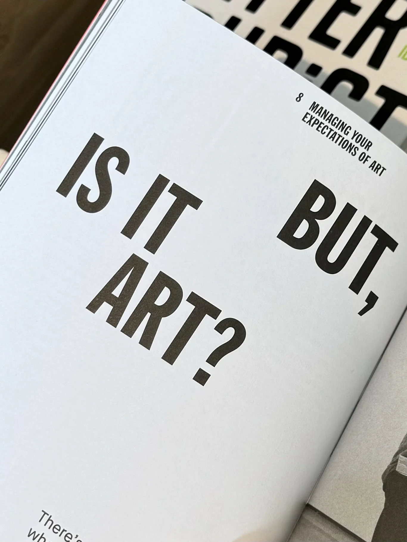 Page from a book with the heading, 'Managing Your Expectations of Art.' The main text asks, 'But, is it art?'