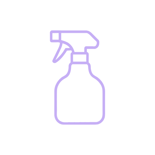 Outline of a spray bottle with a trigger, drawn in purple on a black background.