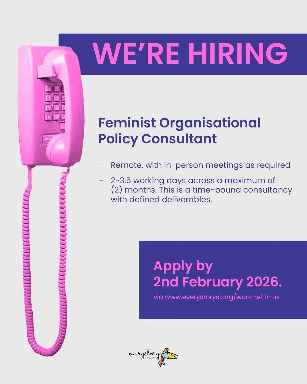 Everystory is hiring! We&rsquo;re looking for a Feminist Organisational Policy Consultant to review, strengthen, and develop internal policies rooted in intersectionality, fair labour, and ethical practice. Work closely with our core team to build ac
