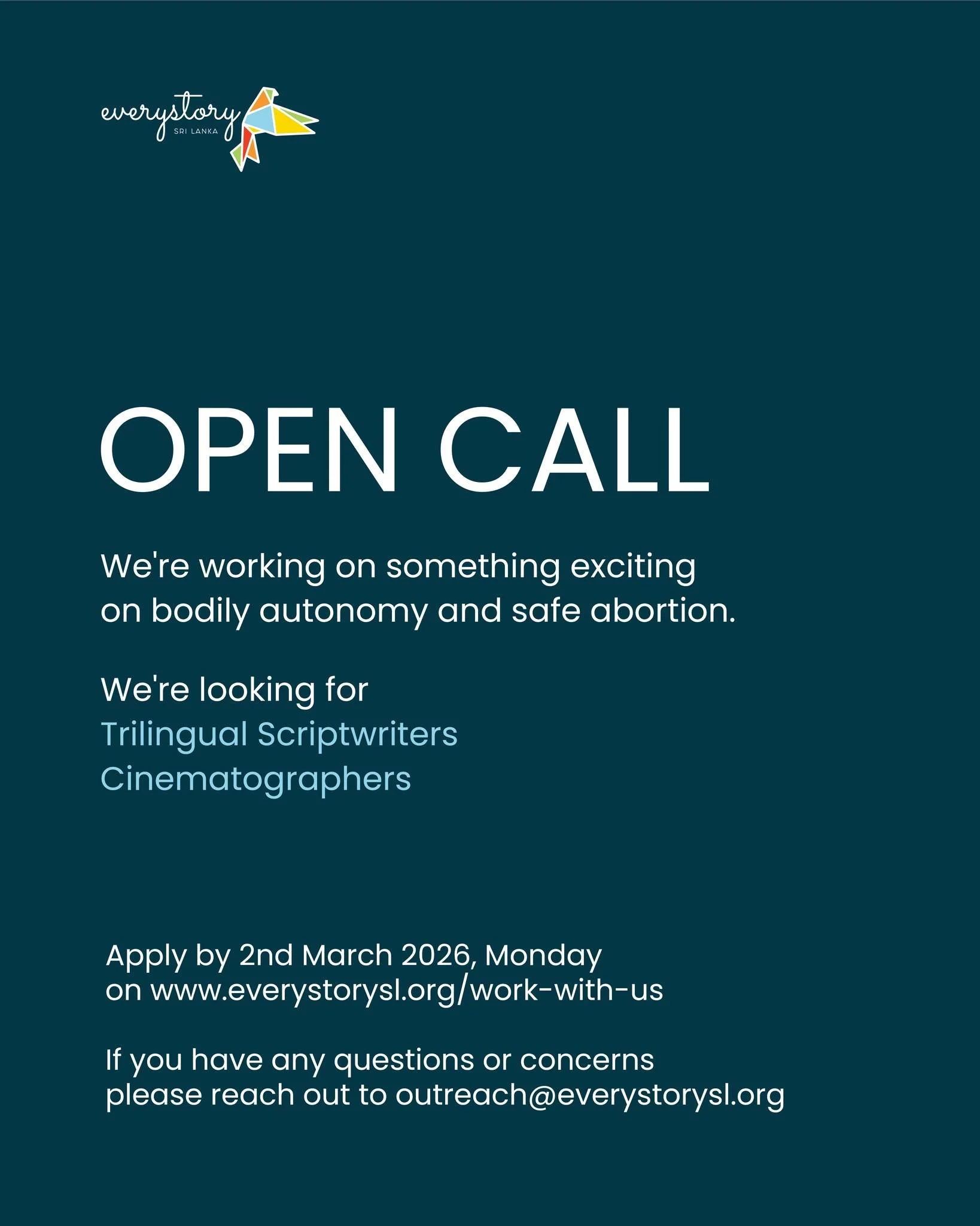 We&rsquo;re putting out an open call! 📣

If you&rsquo;re a trilingual scriptwriter or cinematographer who would like to work with us on a project about bodily autonomy and safe abortion, we&rsquo;d love to hear from you!

Apply by 2nd March 2026 via