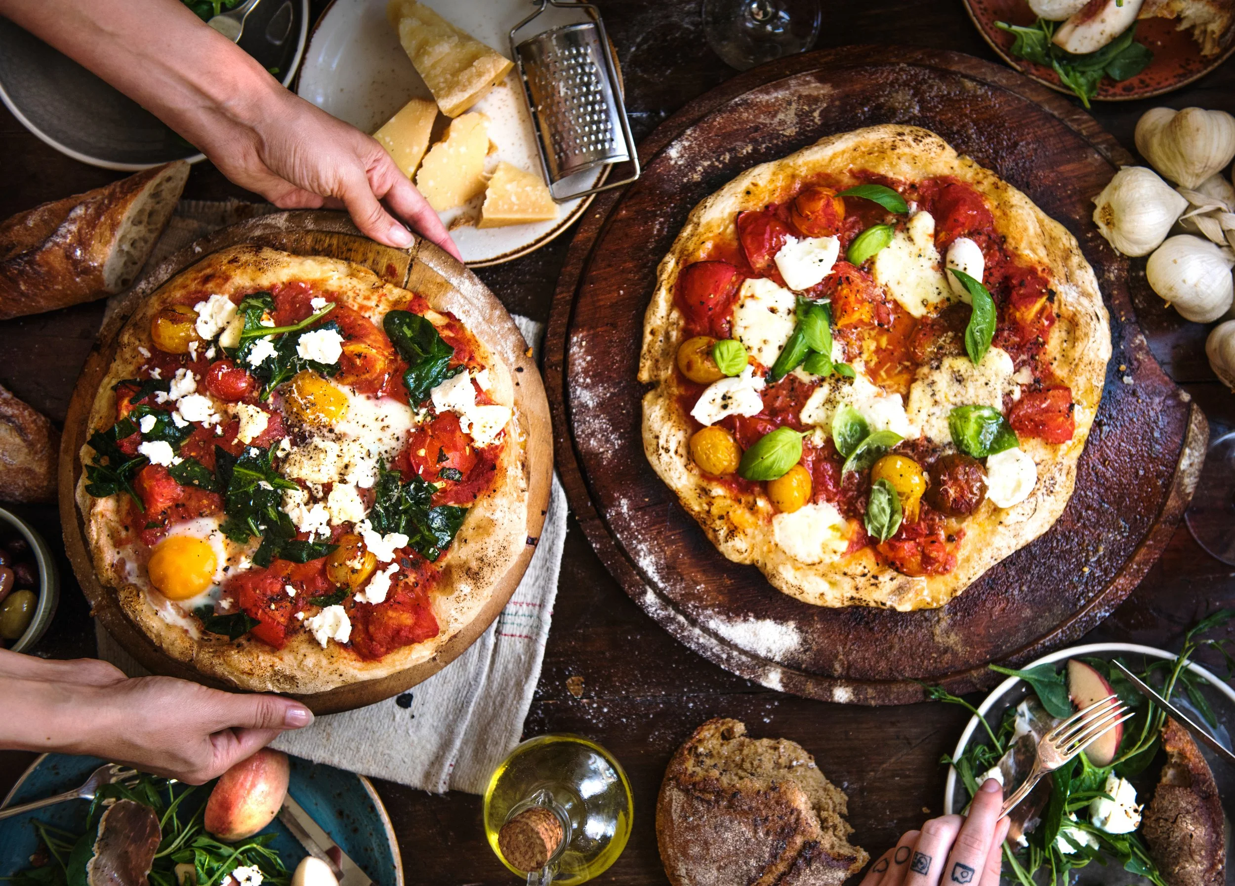 A table of delicious healthy pizza