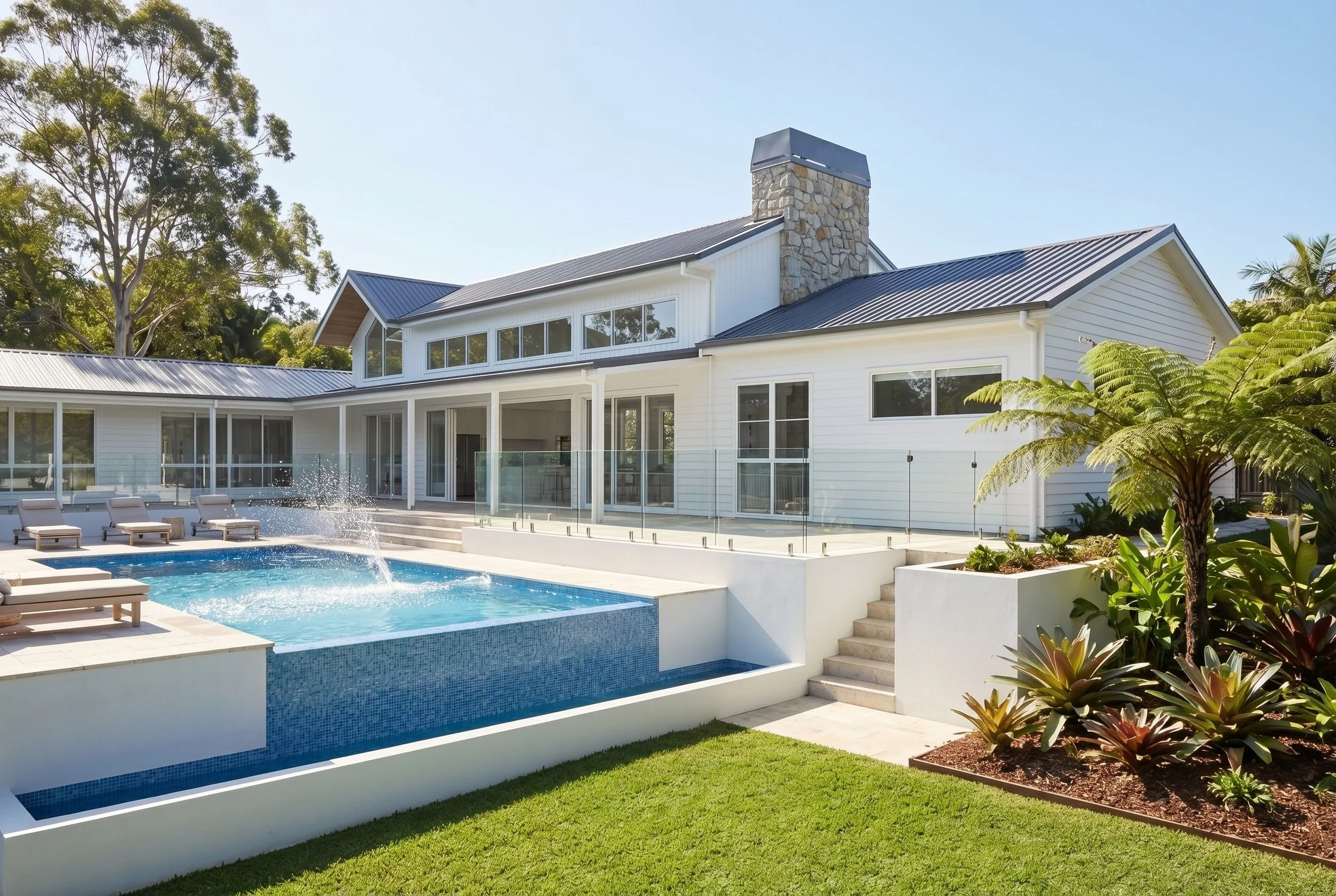 A sprawling ranch-style house features white weatherboard cladding and large glass sliding doors tha.jpeg