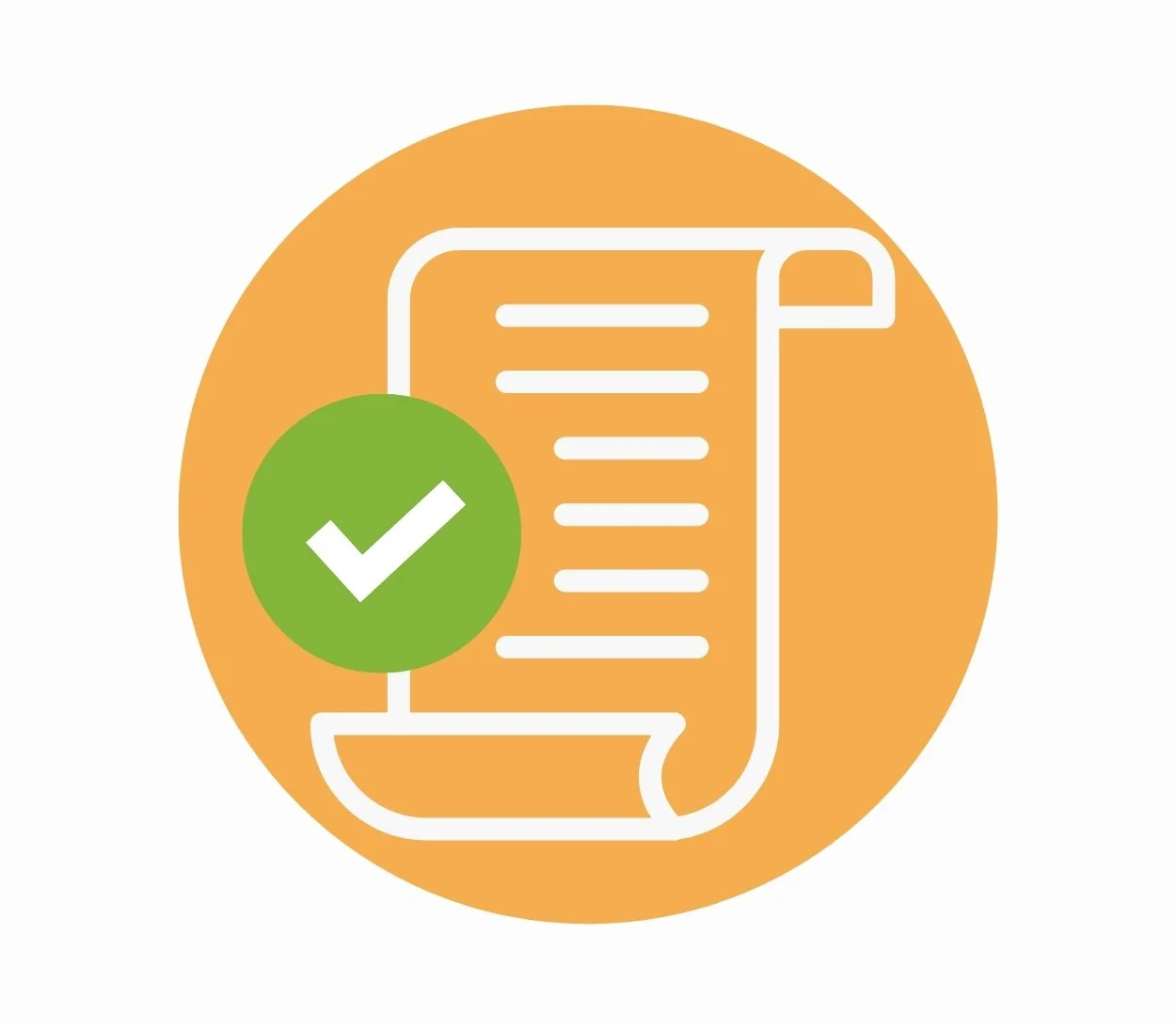 Icon of a checklist or report with a green checkmark indicating approval or completion.