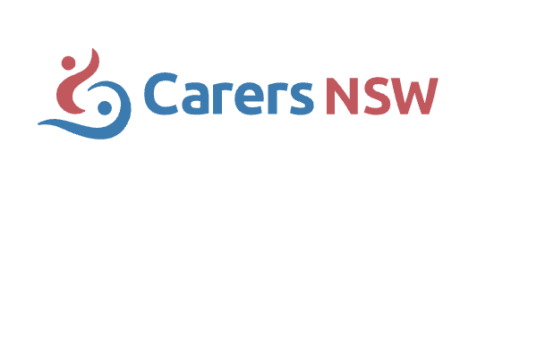 Logo for Carers NSW, featuring a stylized red and blue symbol with the text in blue and red.