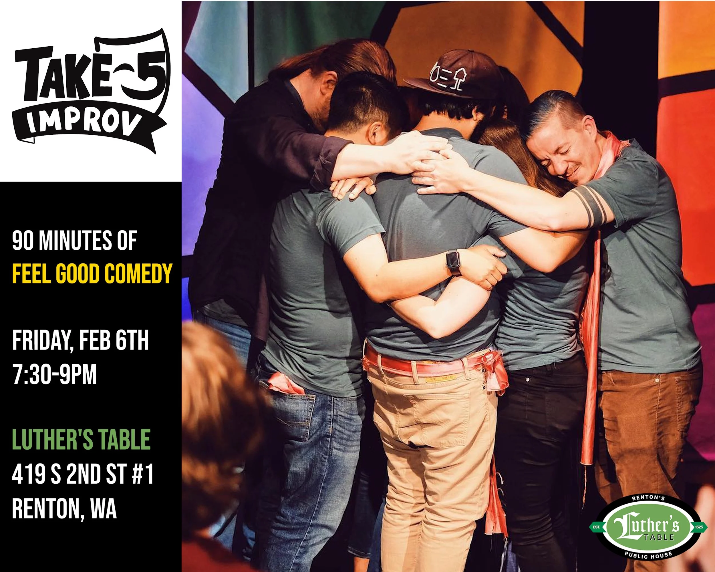 Take 5 Improv Show at Luther’s Table on Friday, Feb 6th!