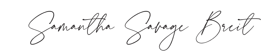 The image displays the name 'Samantha Savage Britt' written in elegant cursive script on a white background.