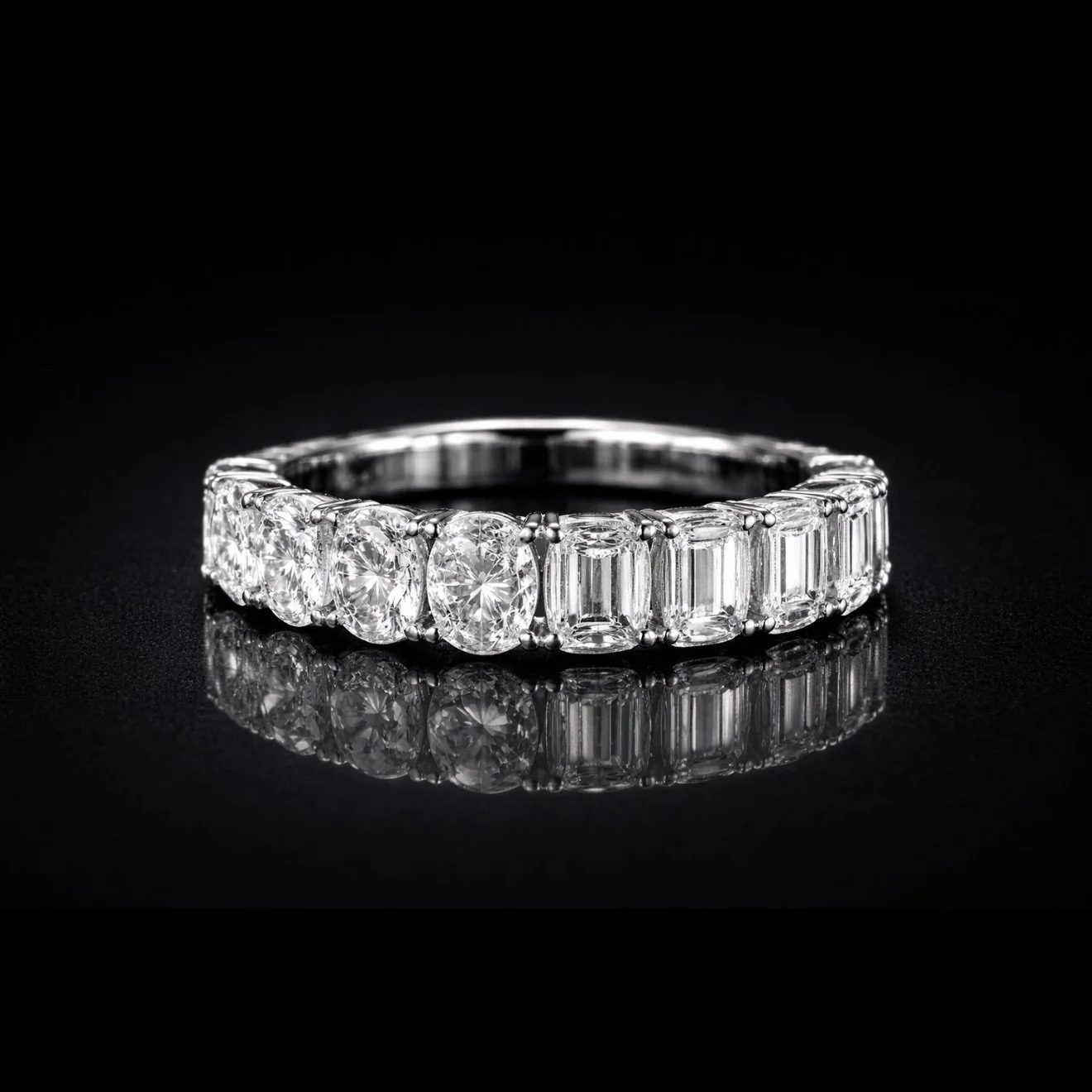 Why choose one when you can have both?
Introducing our Gemini Ring. An eternity band featuring two different diamond cuts &mdash; each side giving a completely different look.
Turn it, style it, make it yours.
Endlessly customizable in any shape, col