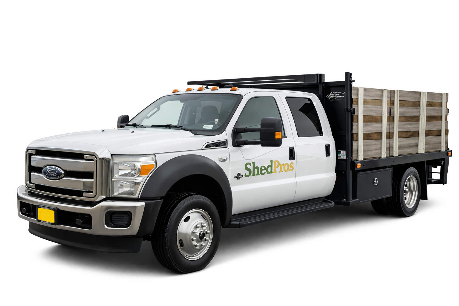 ShedPros heavy-duty truck used for transporting and delivering custom sheds safely to residential properties