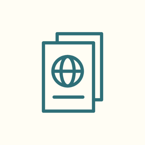 Icon von zwei Pässen, die aufeinander liegen, Weltkugel drauf abgebildet