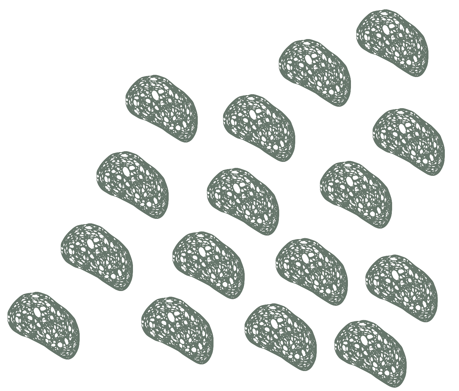 A pattern of evenly spaced, stylized green bread slices on a black background.